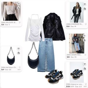 ZARA Street Style Outfit ✨ Moto Jacket, Denim Midi Skirt & Adererror Sneakers